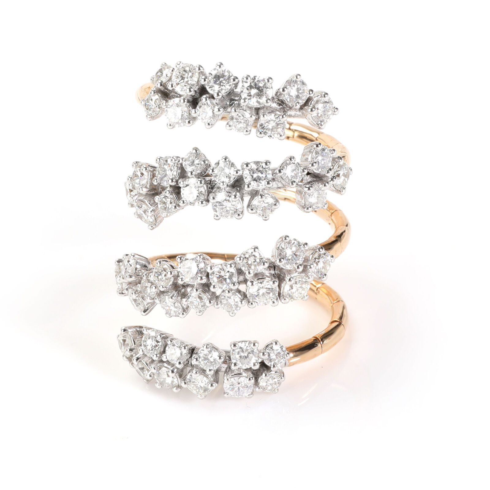 18K Rose  White Gold Flexible Spiral Ring with  of Diamonds