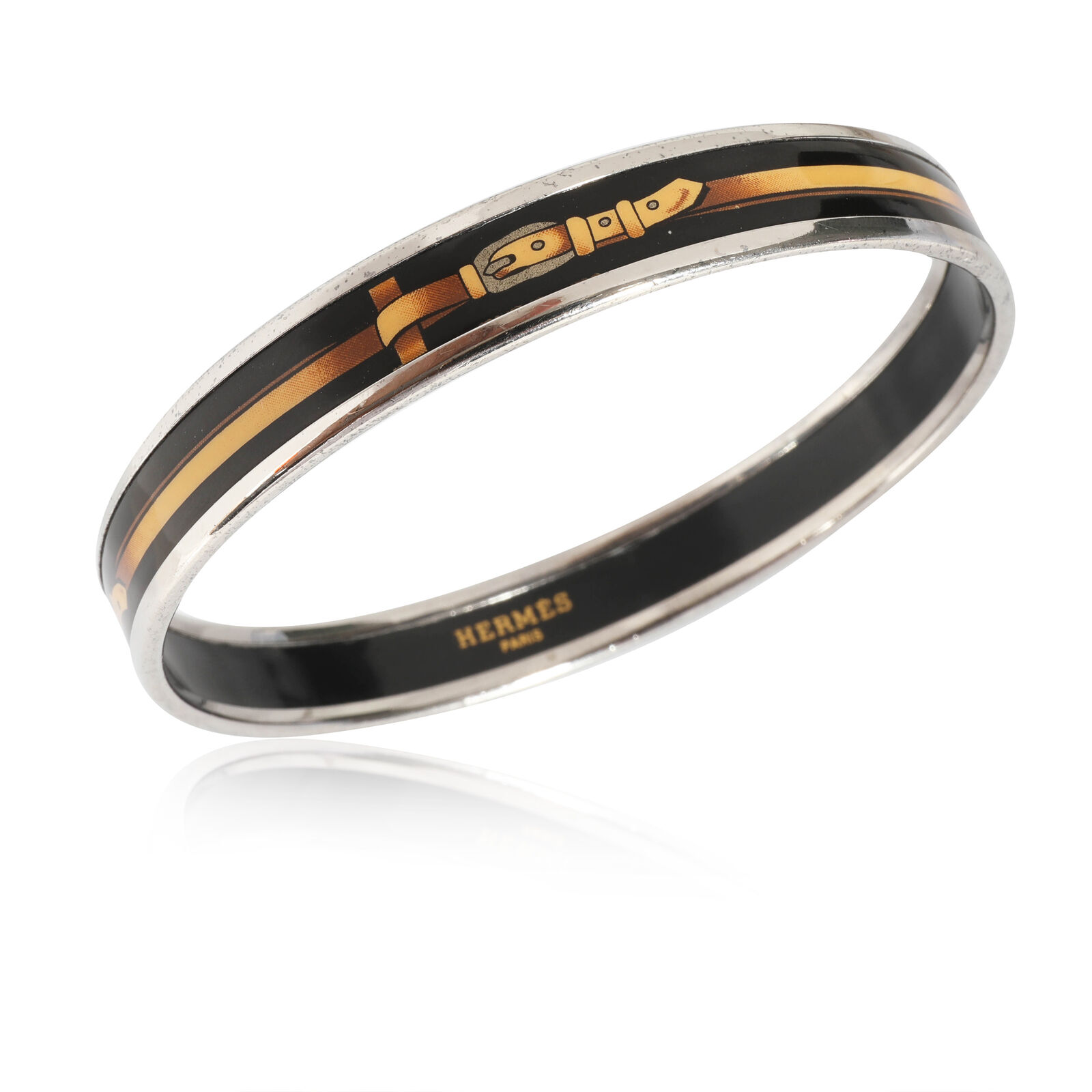 Hermes Narrow Enamel Bangle With Black & Gold Belt Buckle 