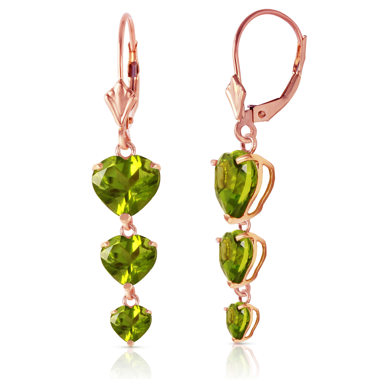 14K Solid Rose Gold Chandelier Earrings with Peridots