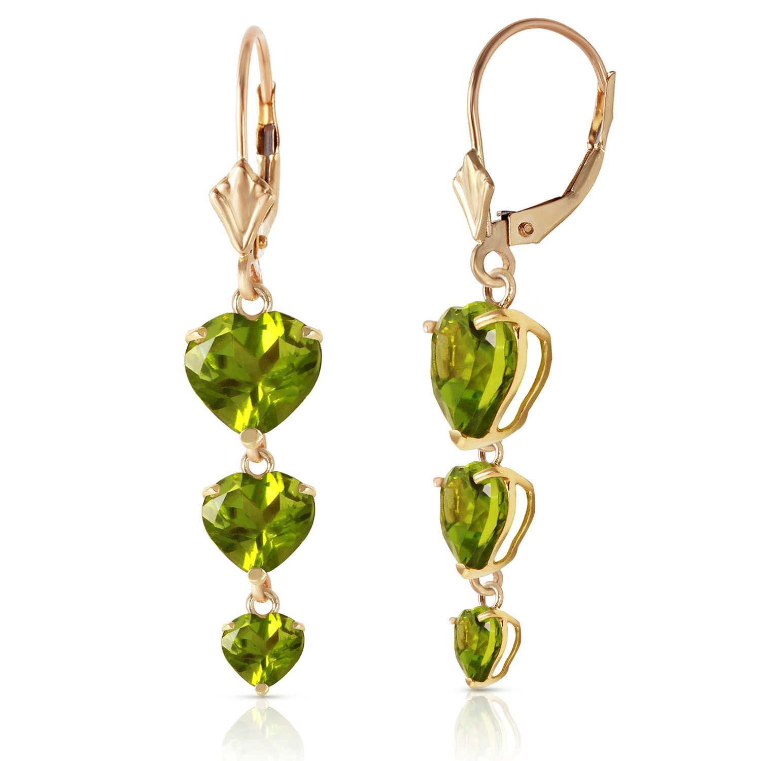 6 CTW 14K Solid Gold Heartthrop Peridot Earrings