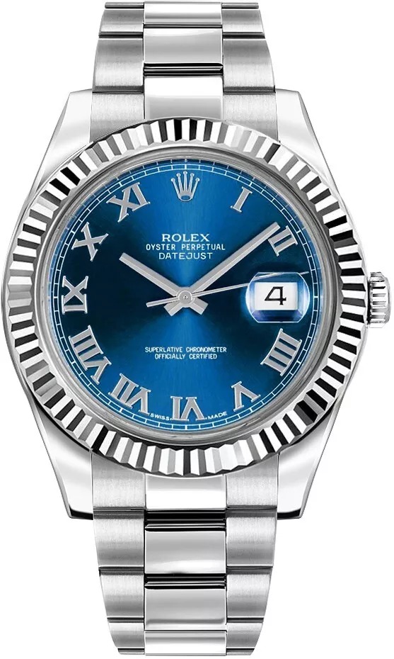 Rolex Datejust II 41 Blue Roman Numeral Dial Steel Mens Dress Watch
