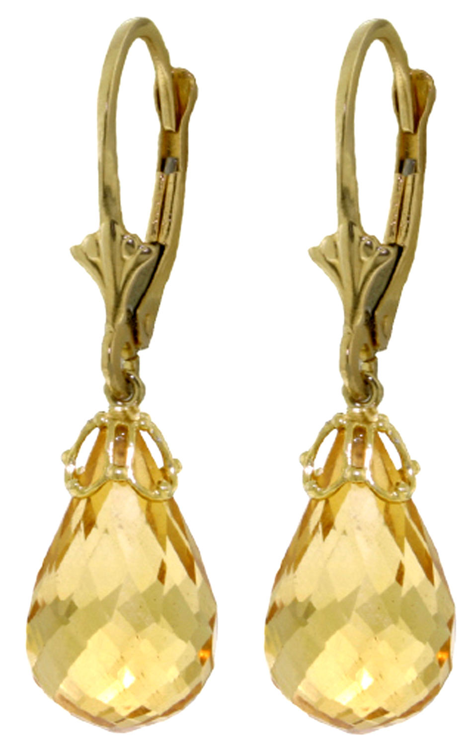14 CTW 14K Solid Gold Leverback Earrings Briolette Citrine