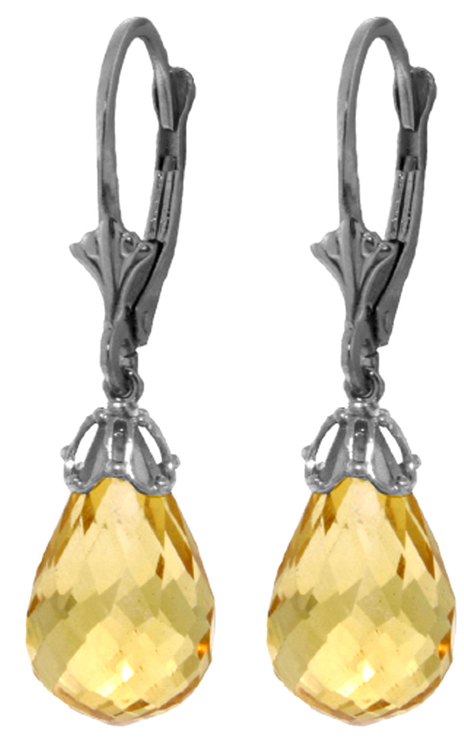 14 CTW 14K Solid White Gold Leverback Earrings Briolette Citrine