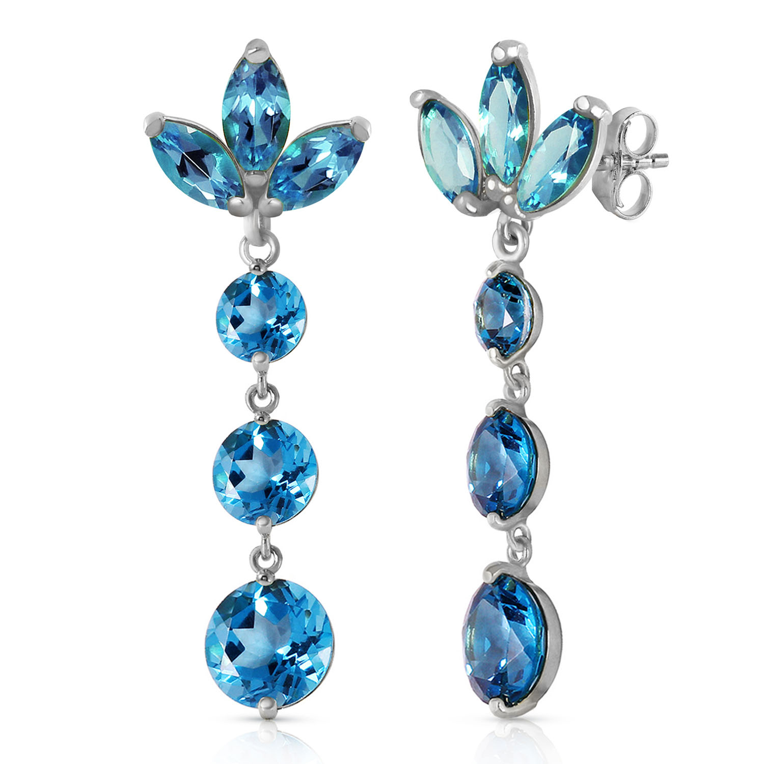 8.7 CTW 14K Solid White Gold Dangling Earrings Natural Blue Topaz