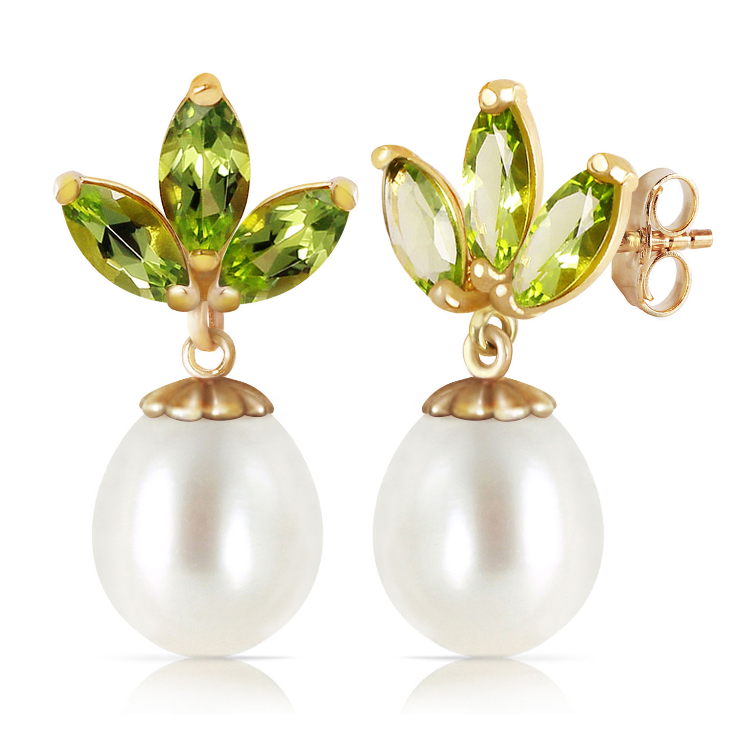 9.5 CTW 14K Solid Gold Dangling Earrings pearl Peridot