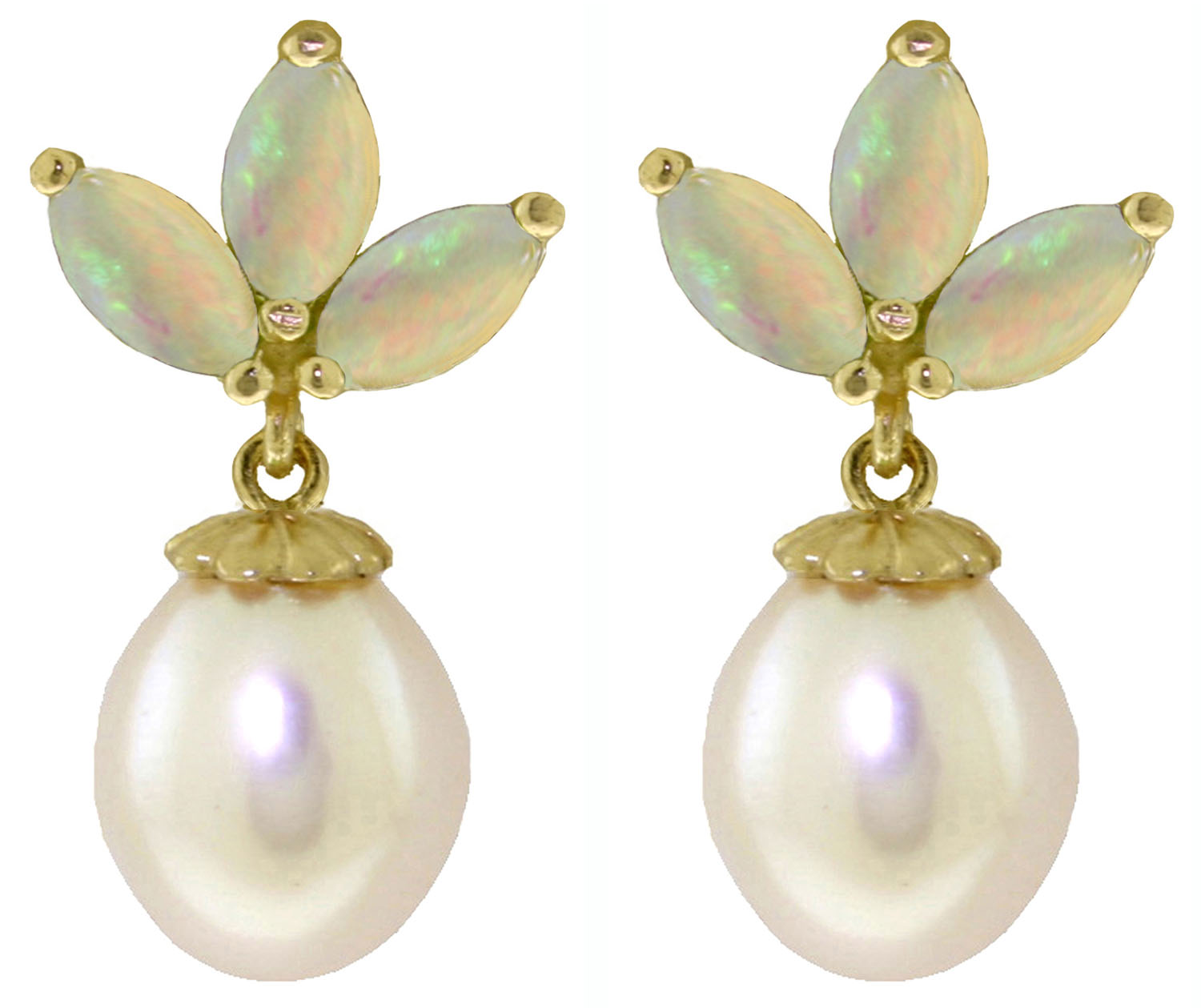9.5 CTW 14K Solid Gold Dangling Earrings Cultured Pearl Opal