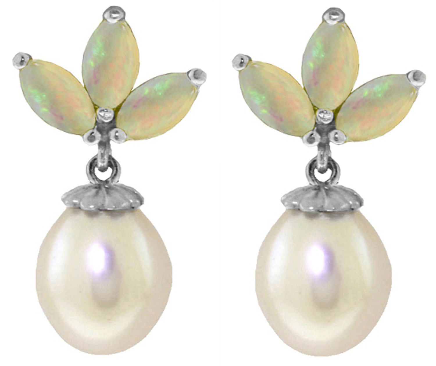 9.5 CTW 14K Solid White Gold Dangling Earrings Cultured Pearl Opal