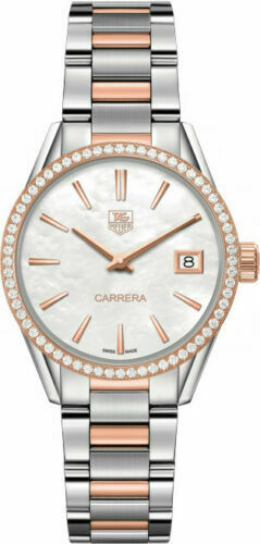 TAG HEUER LADIES CARRERA WAR1353.BD0779 DIAMOND ROSE GOLD PEARL LUXURY WATCH
