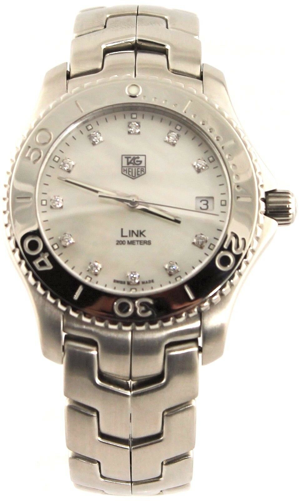 TAG HEUER MENS LINK  WJ1114.BA0570 MOTHER OF PEARL DIAMOND STEEL LUXURY WATCH
