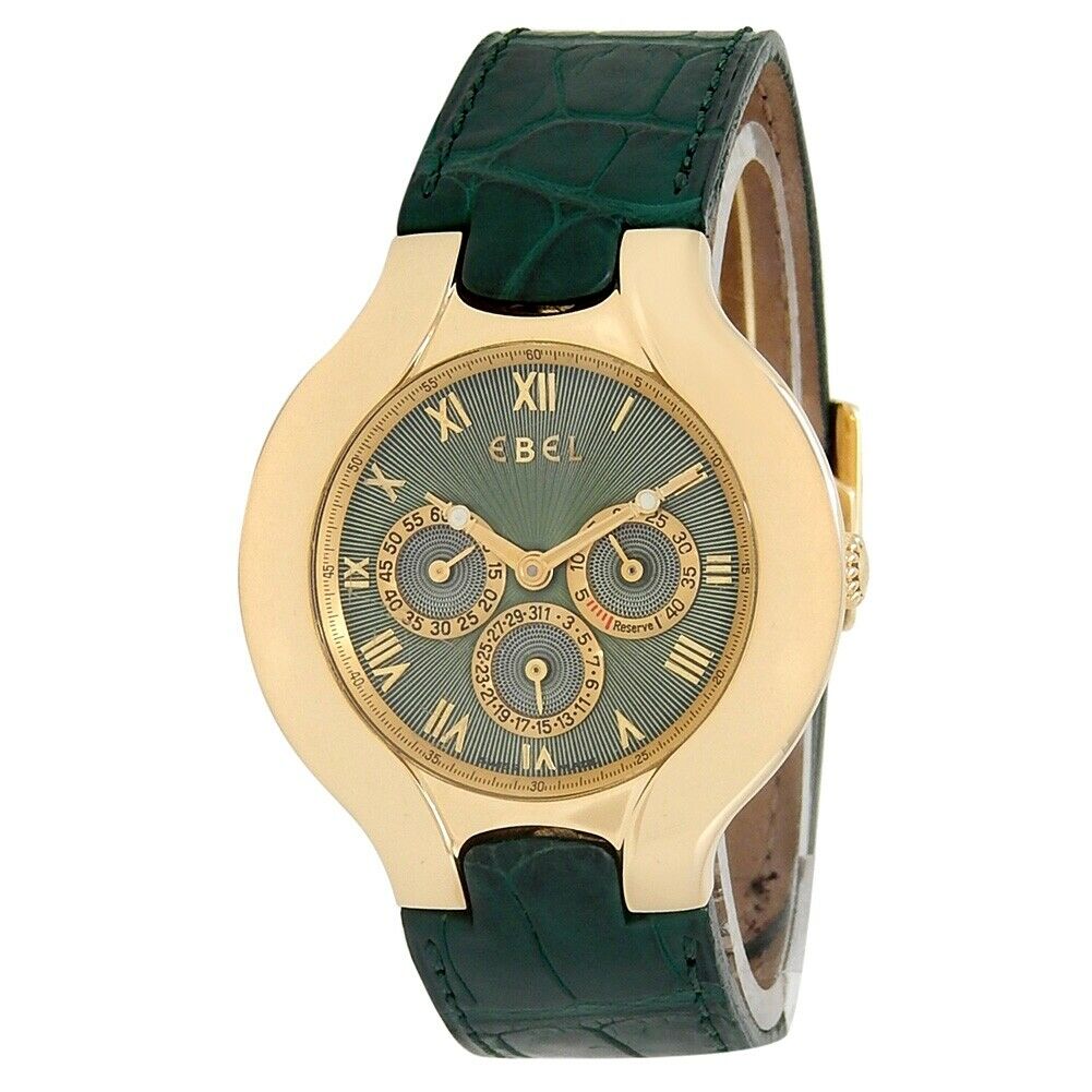 Ebel Lichine 18k Yellow Gold Chronograph Quartz Green Men's Watch 8964980