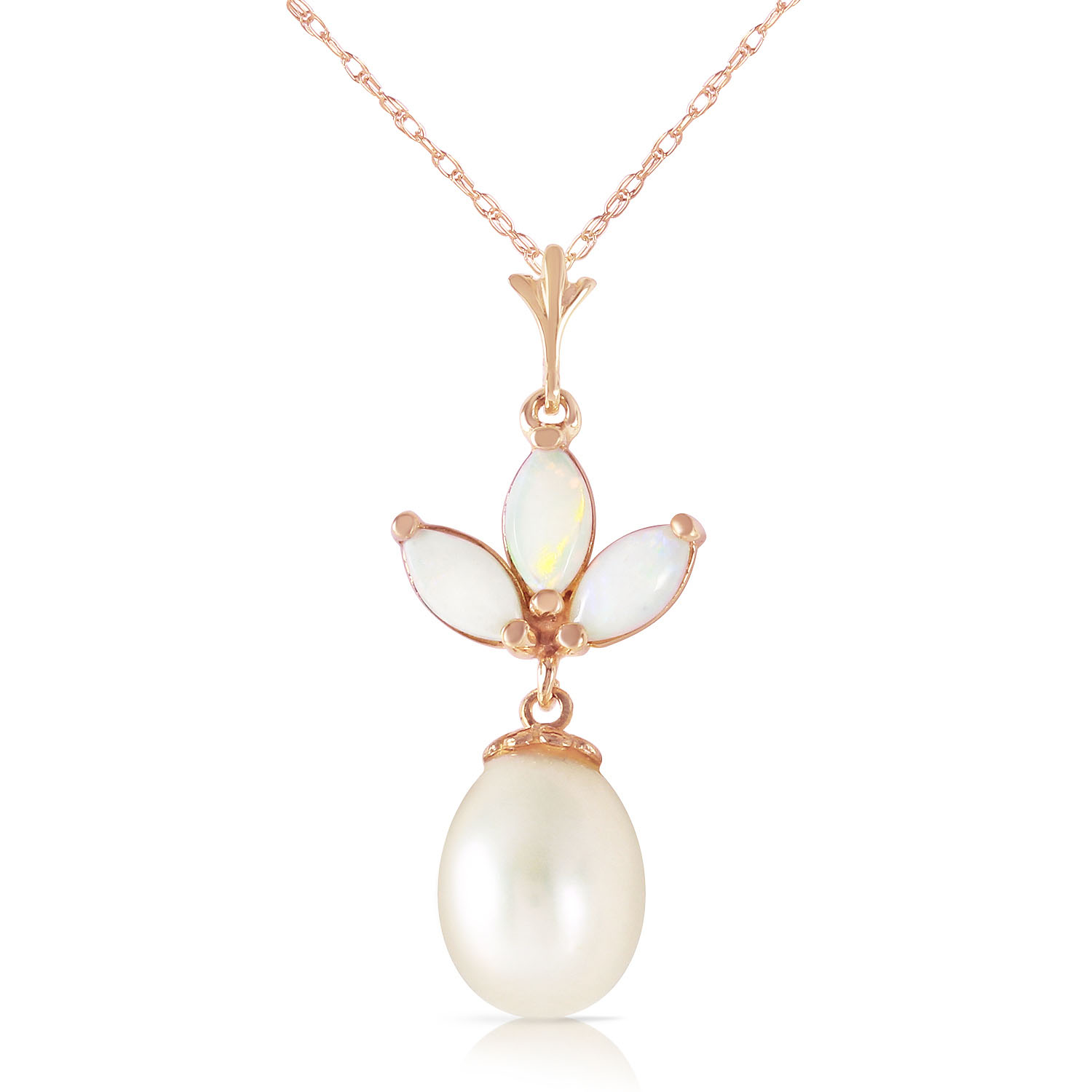 14K Solid Rose Gold Necklace with Cultured Pearl  Opals