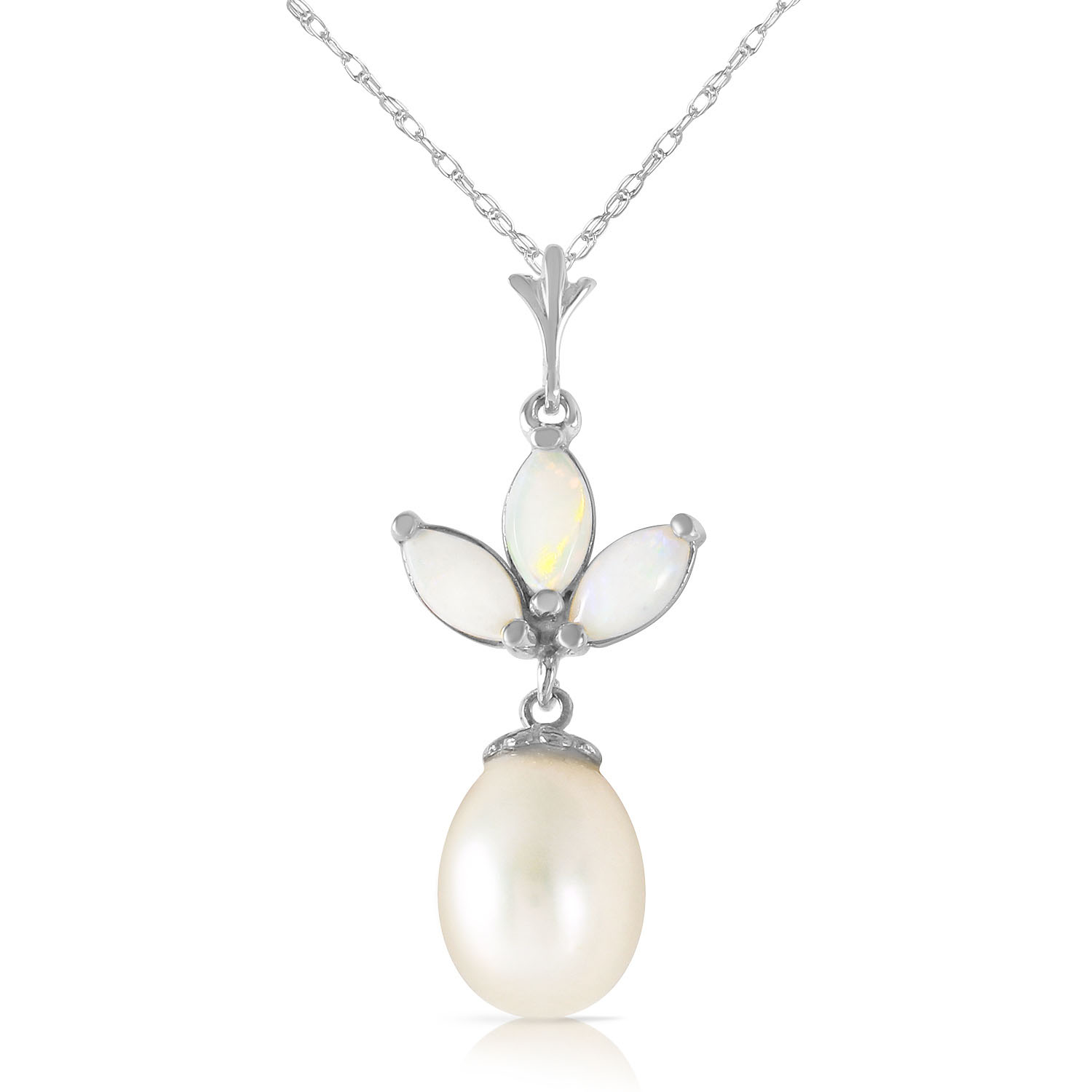4.75 CTW 14K Solid White Gold Necklace Cultured Pearl Opal