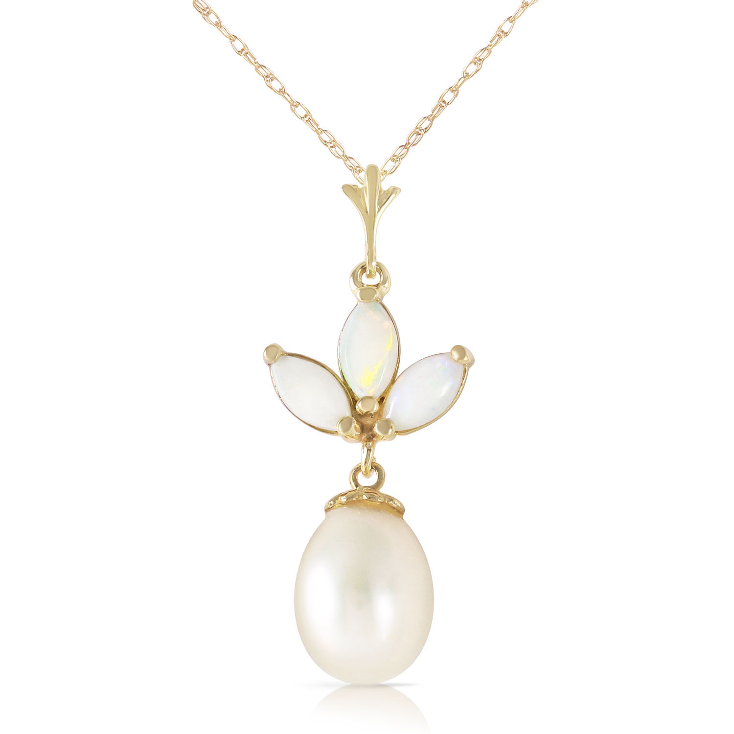 4.75 CTW 14K Solid Gold Necklace Cultured Pearl Opal