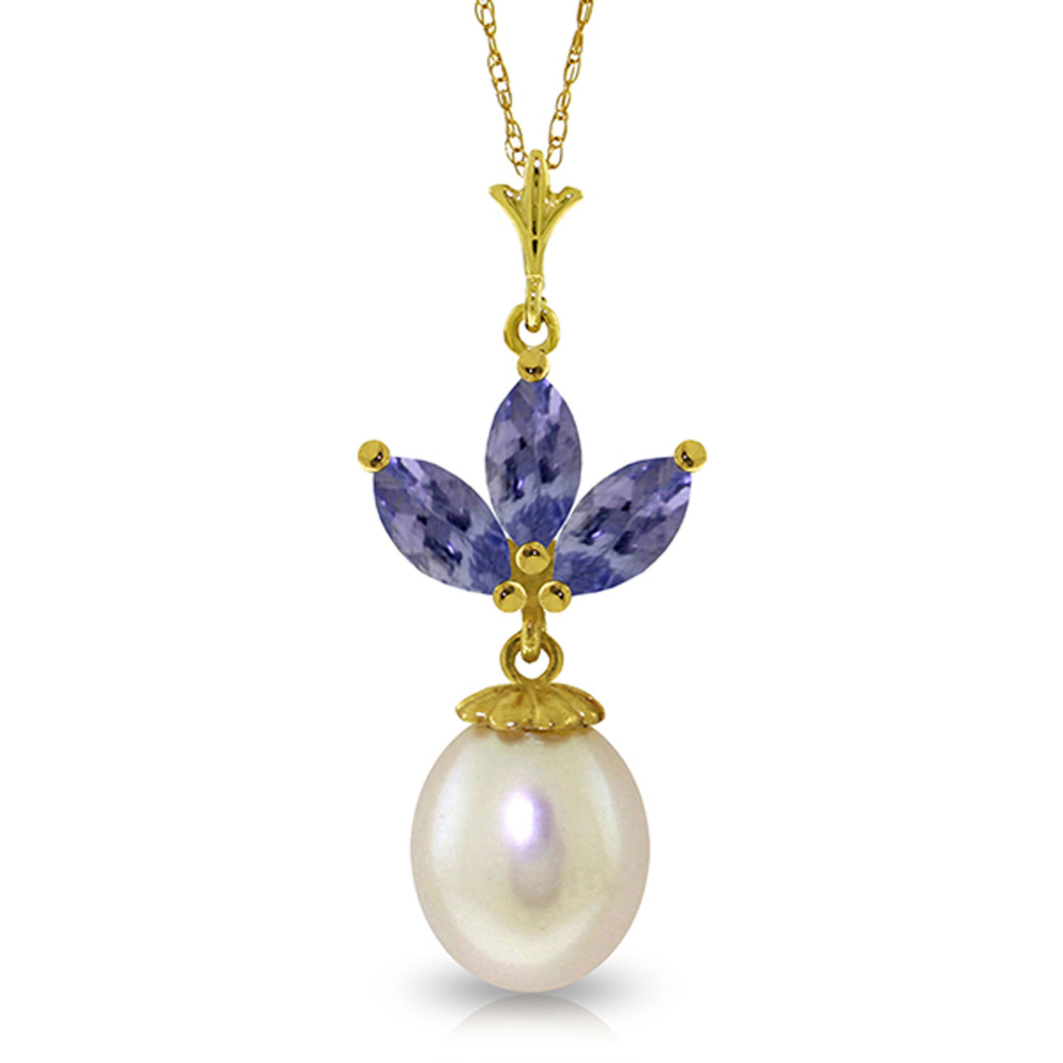 4.75 CTW 14K Solid Gold Necklace Cultured Pearl Tanzanite