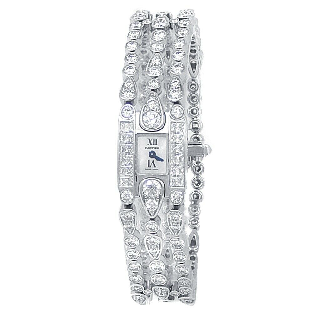 Cartier Légers Collection 18k White Gold Quartz Diamond Silver Ladies Watch 3077