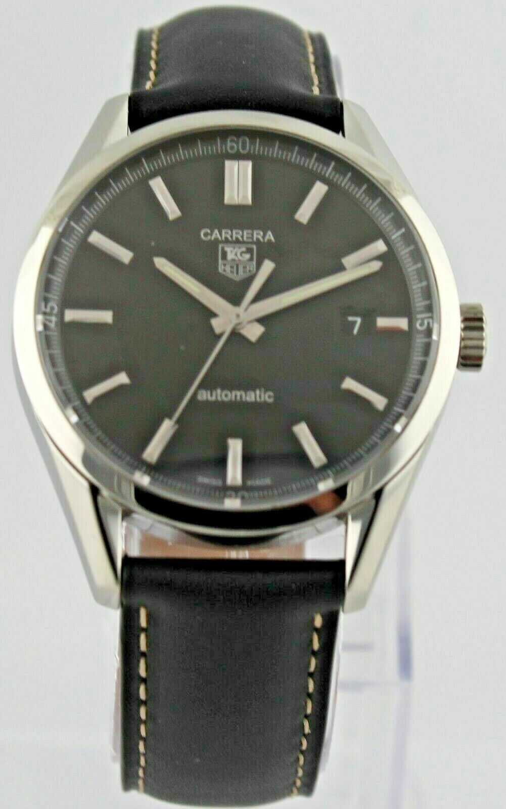 TAG HEUER CARRERA WV211B.FC6202 BLACK LEATHER AUTO SILVER MENS LUXURY WATCH