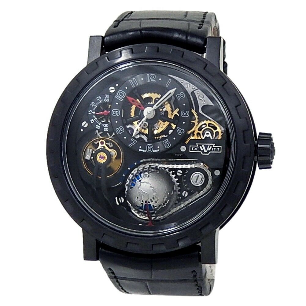 DeWitt Academia Hour Planet Titanium Leather Manual Black Men's Watch AC.GMT.002