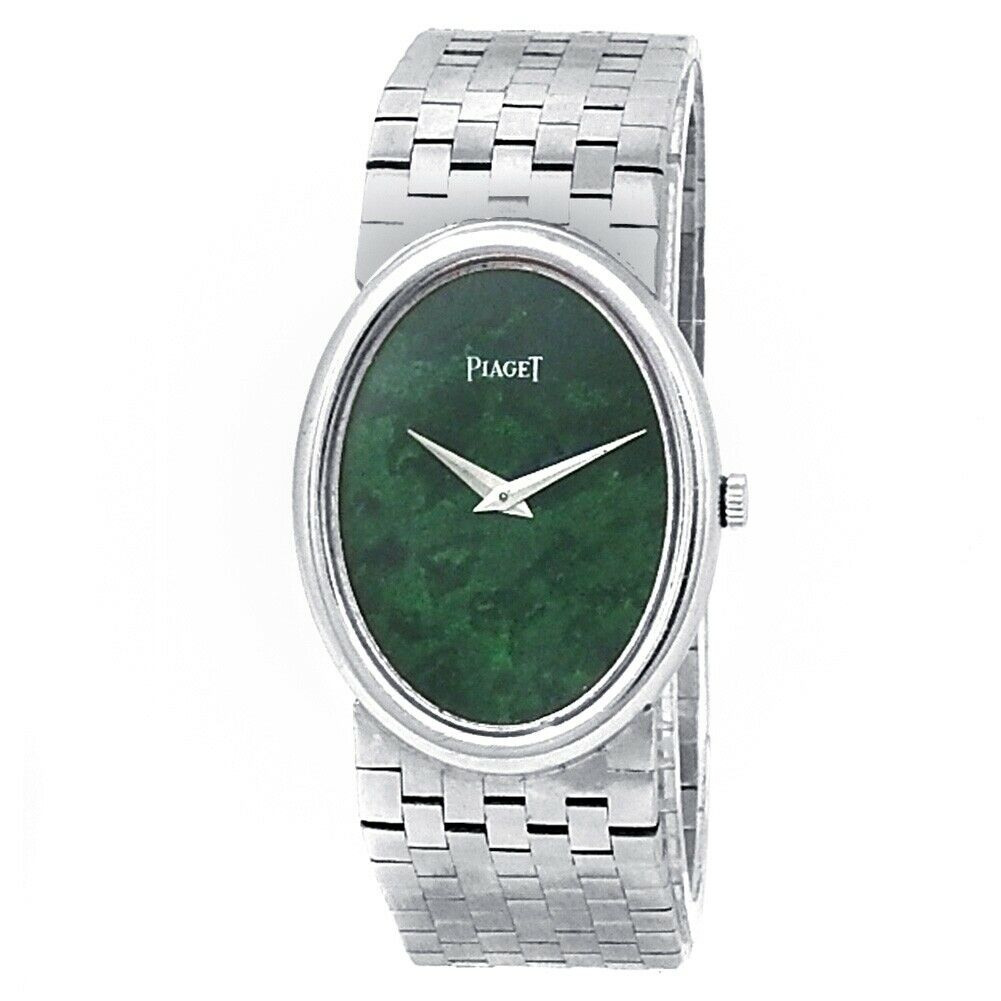 Piaget Vintage Oval 18k White Gold Manual Green Ladies Watch 9862