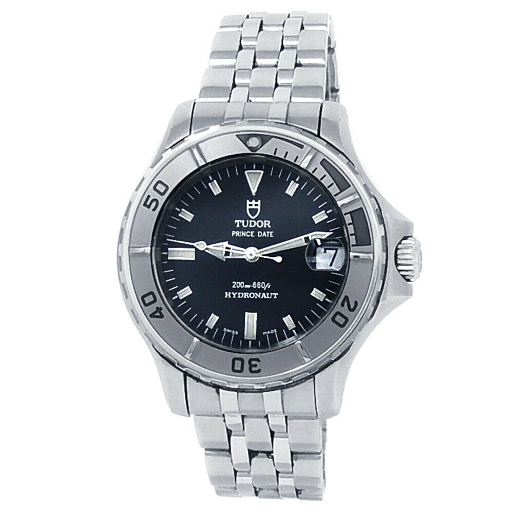 Tudor Prince Date Hydronaut Stainless Steel Automatic Black Men's Watch 85190