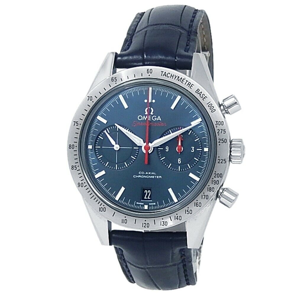 Omega Speedmaster Stainless Steel Leather Blue Men's Watch