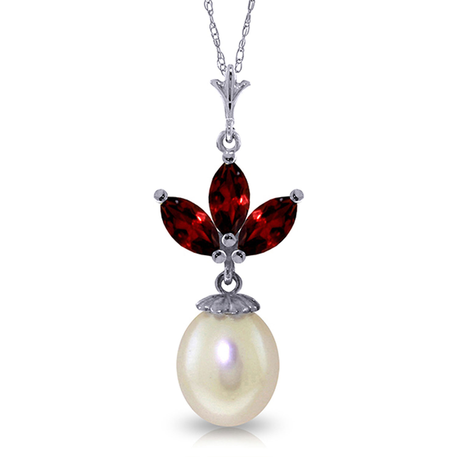 4.75 CTW 14K Solid White Gold Necklace Cultured Pearl Garnet