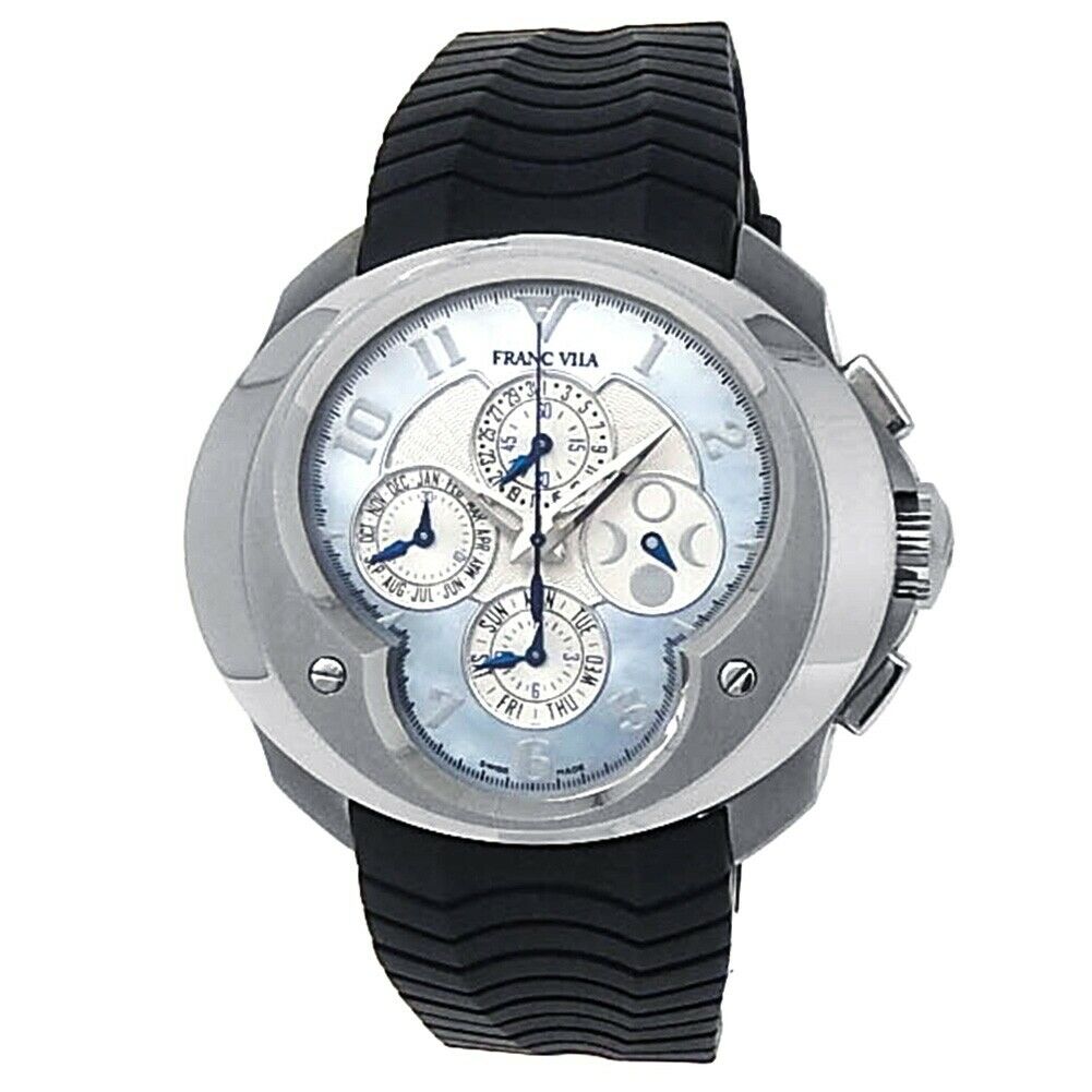 Franc Vila Master Quantieme Stainless Steel Rubber Automatic Blue MOP Watch Fva9