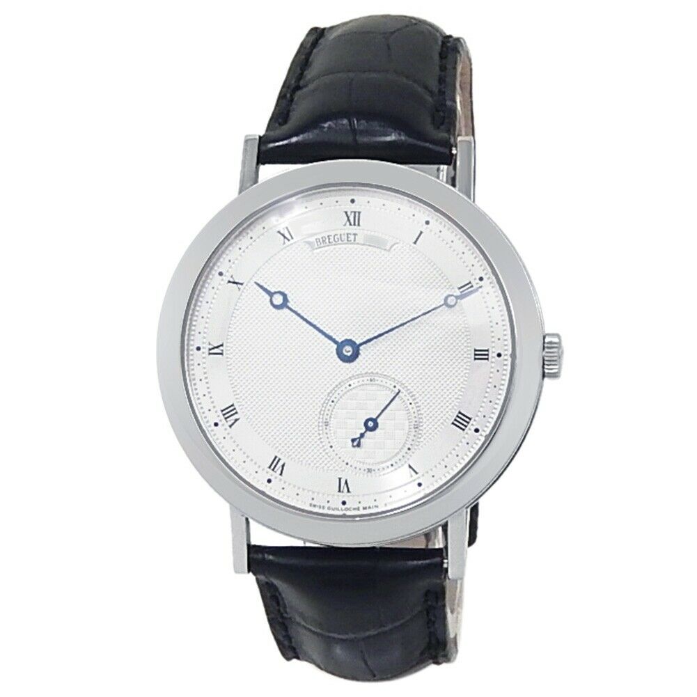 Breguet Classique 18k White Gold Leather Auto Silver Men's Watch 5140BB/12/9W6