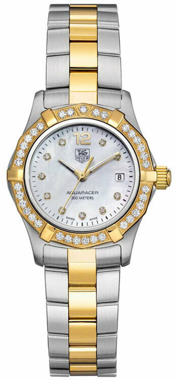 TAG HEUER AQUARACER WAF1450.BB0814 DIAMOND PEARL LUXURY LADIES GOLD TONE WATCH