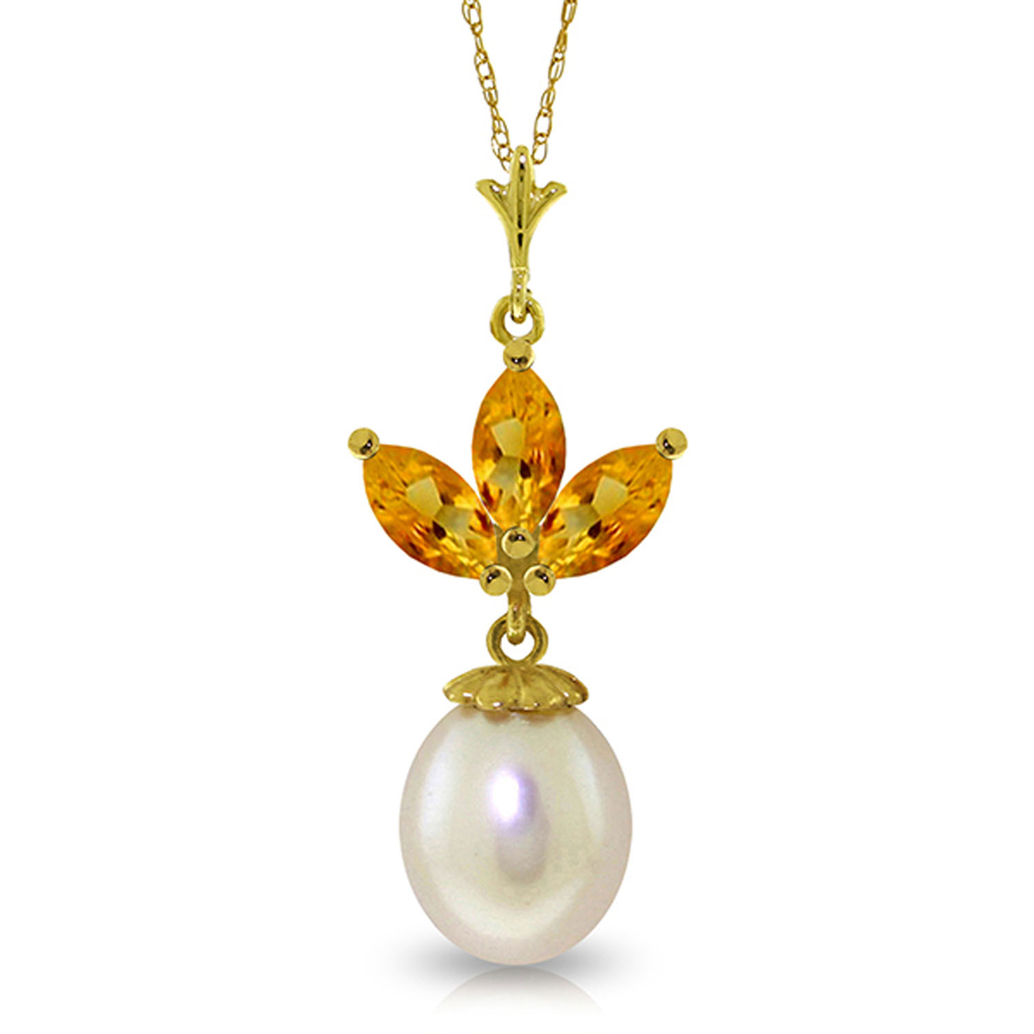 4.75 CTW 14K Solid Gold Necklace Cultured Pearl Citrine