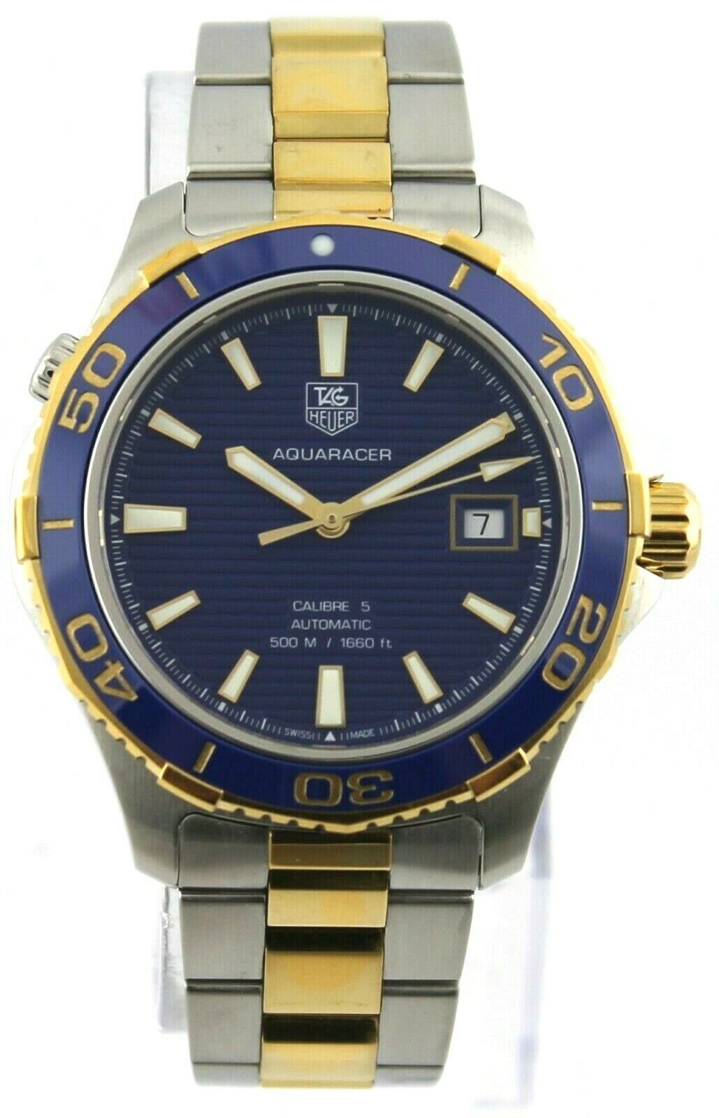 TAG HEUER AQUARACER WAK2120.BB0835 BLUE CERAMIC AUTOMATIC 500M 18K GOLD WATCH