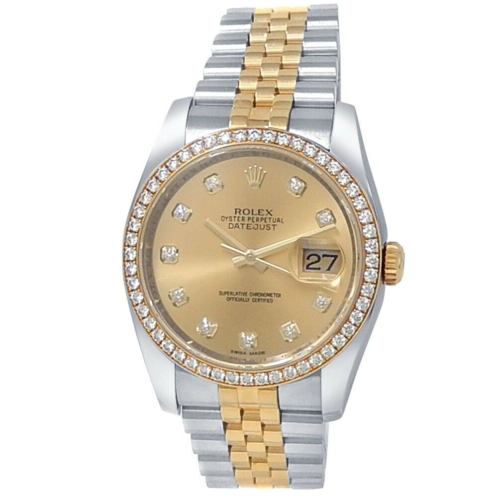 Rolex Datejust 18k Yellow Gold Stainless Steel Diamonds Champagne Watch 116243