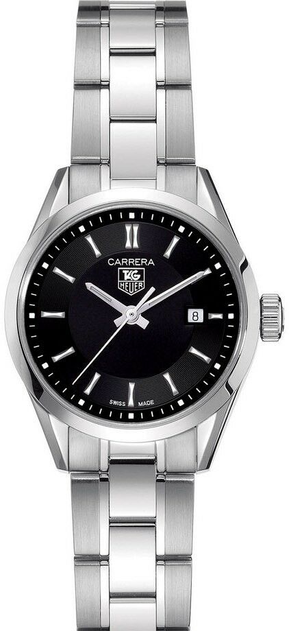 TAG HEUER LADIES CARRERA WV1414.BA0793 SWISS QUARTZ BLACK STEEL DATE WATCH