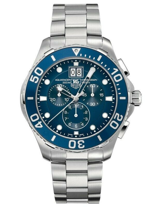 TAG HEUER CAN1011.BA0821 AQUARACER QUARTZ CHRONOGRAPH MENS BLUE BIG DATE WATCH