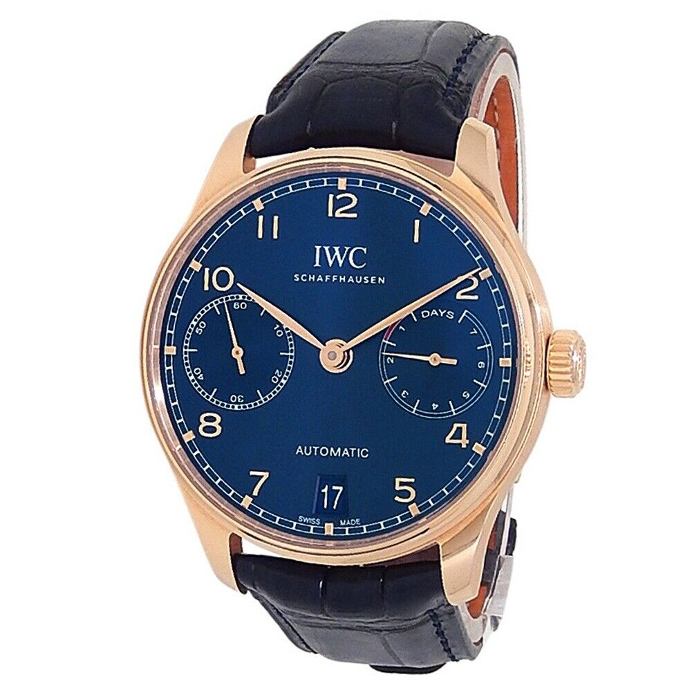 IWC Portugieser 18k Rose Gold Blue Leather Automatic Blue Men's Watch