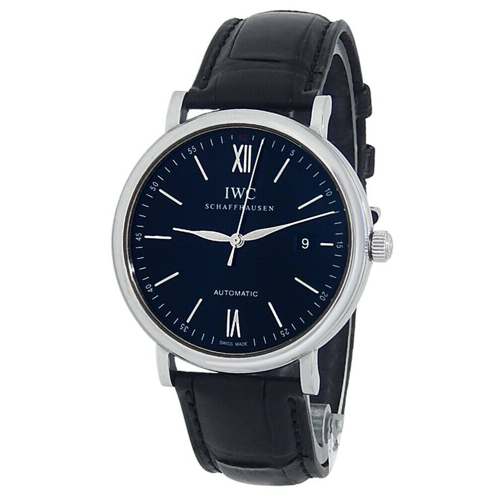 IWC Portofino Stainless Steel Black Leather Automatic Black Men's Watch