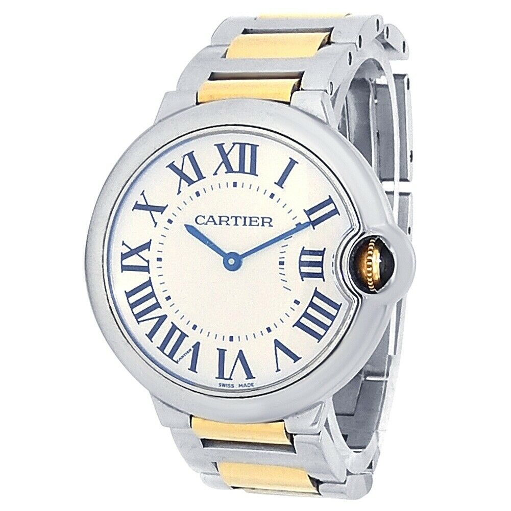 Cartier Ballon Bleu 18k Yellow Gold Stainless Steel Quartz Silver Watch