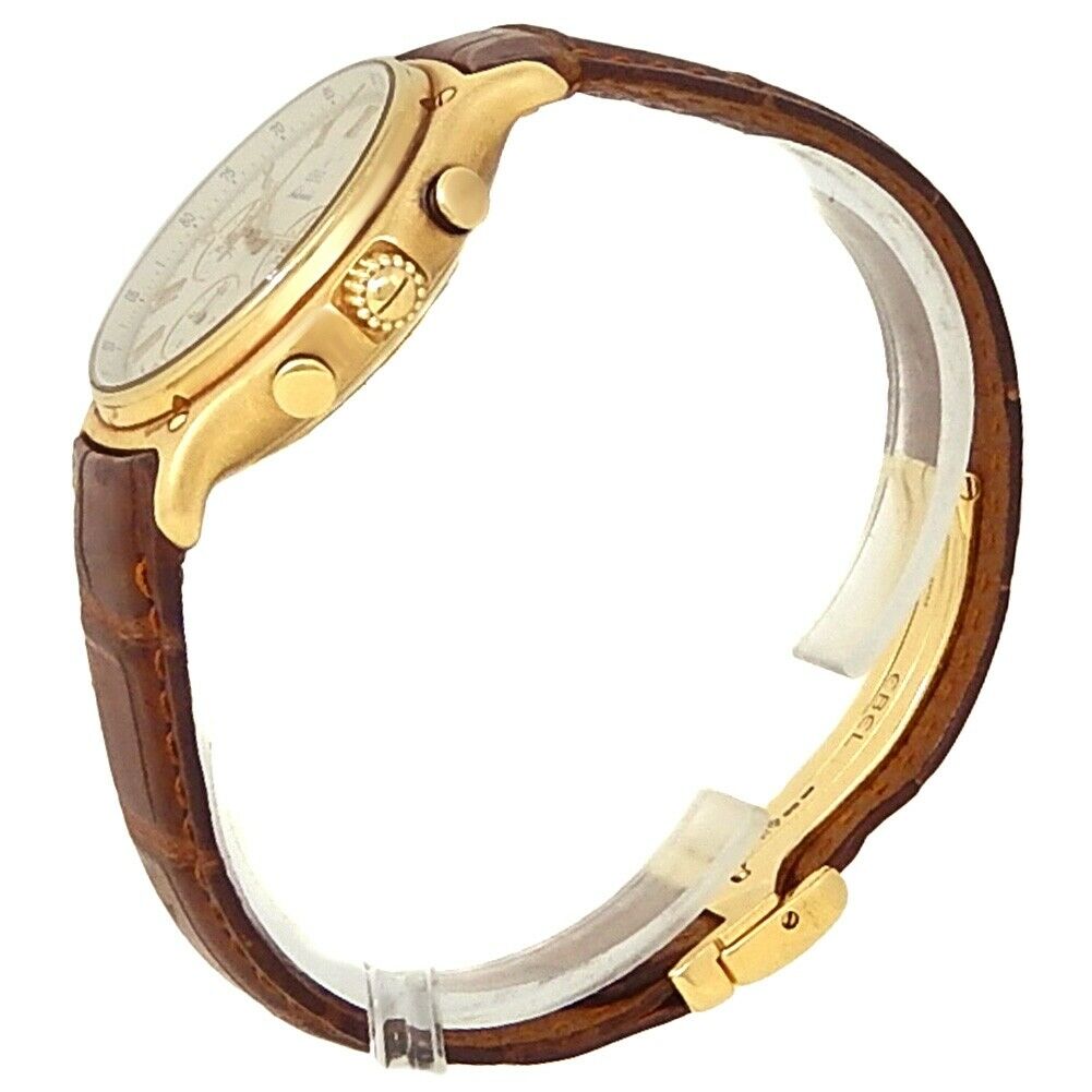 Ebel 1911 Chronograph 18k Yellow Gold Leather Auto White Men's