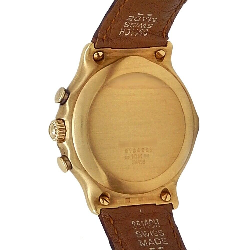 Ebel 1911 Chronograph 18k Yellow Gold Leather Auto White Men's