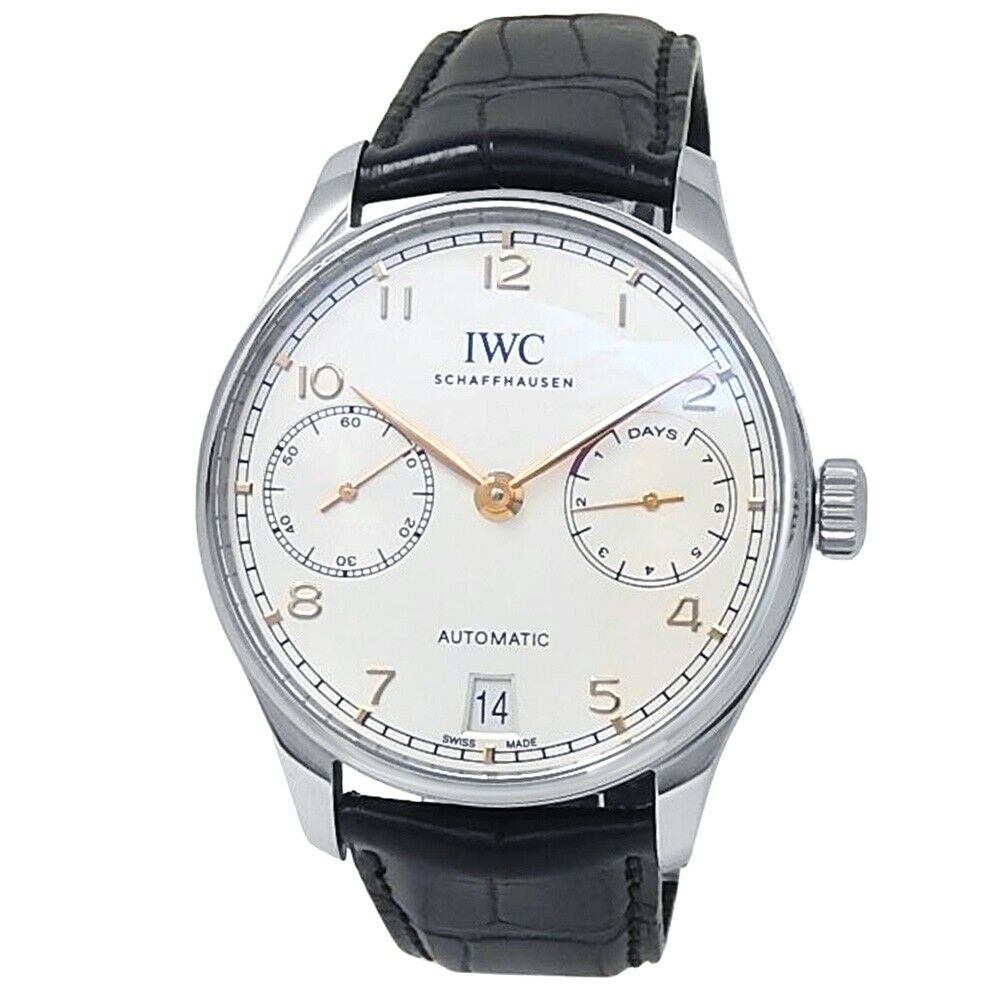 IWC Portugieser Stainless Steel Black Leather Auto Silver Men's Watch