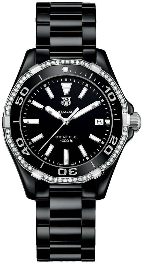 TAG HEUER AQUARACER  DIAMOND BEZEL BLACK CERAMIC LADIES MINT WATCH