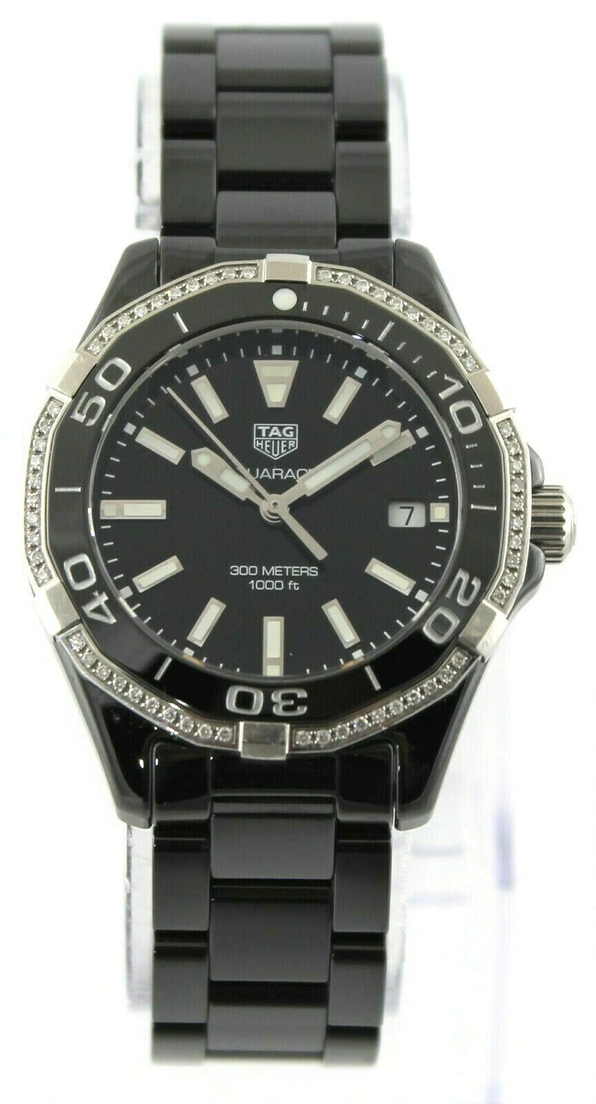 TAG HEUER AQUARACER DIAMOND BEZEL BLACK CERAMIC LADIES MINT WATCH