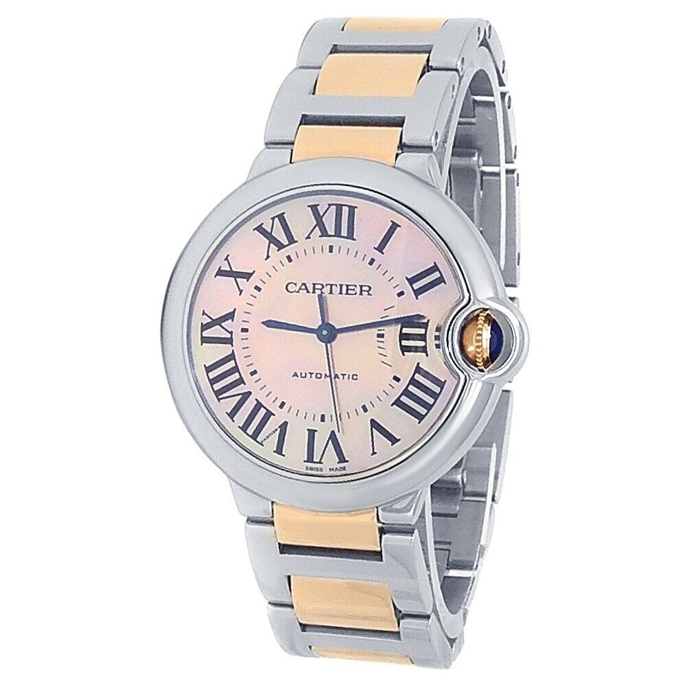 Cartier Ballon Bleu Stainless Steel 18k Rose Gold Mother of Pearl Watch