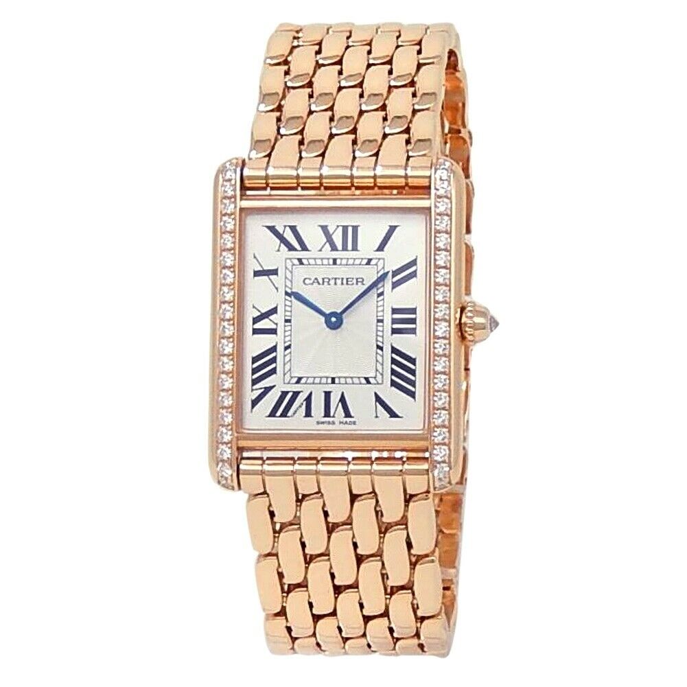 Cartier Tank Louis 18k Rose Gold Manual Diamonds Silver Ladies Watch WJTA0021