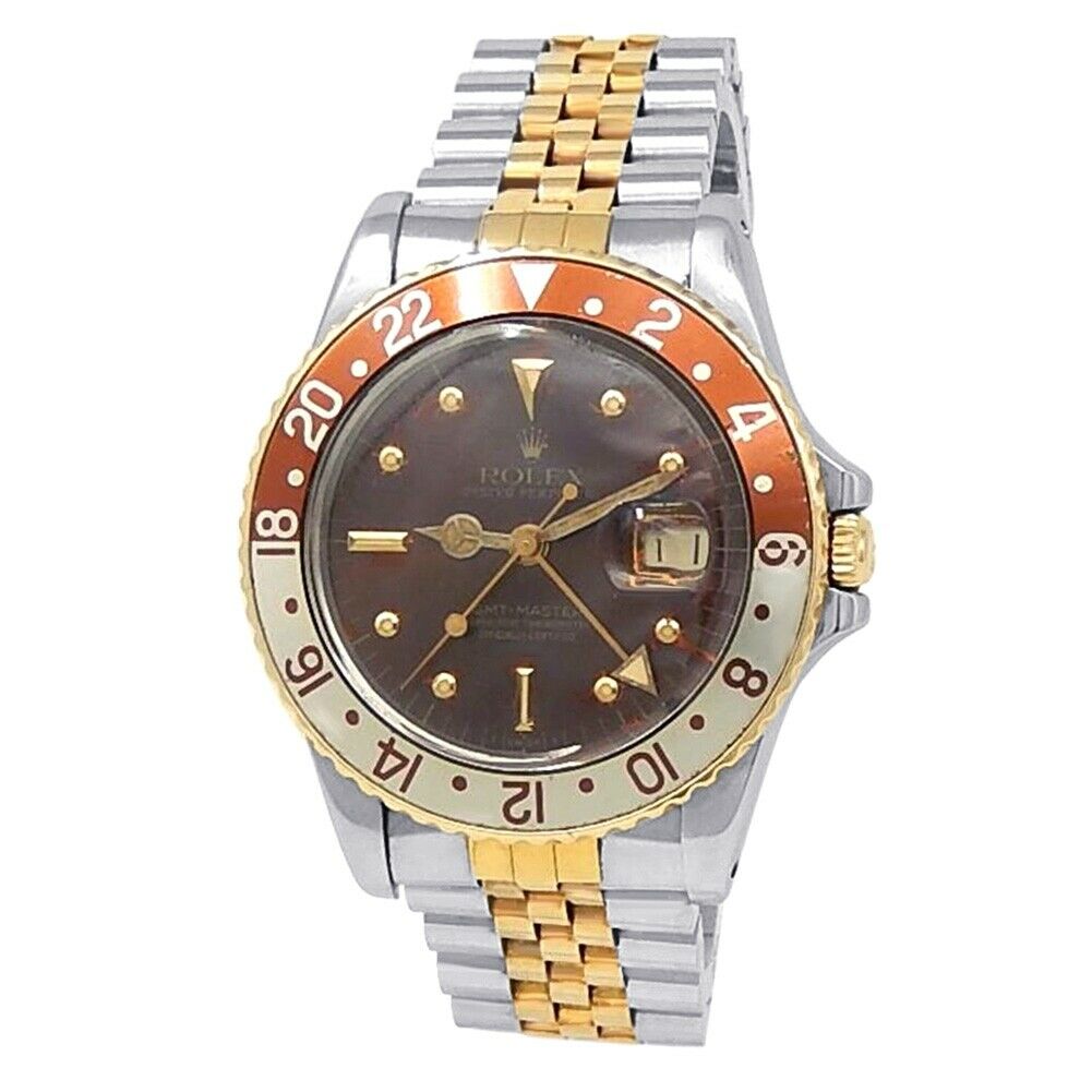 Rolex GMT-Master Root Beer 18k Yellow Gold Steel Jubilee Brown Men's Watch 16753