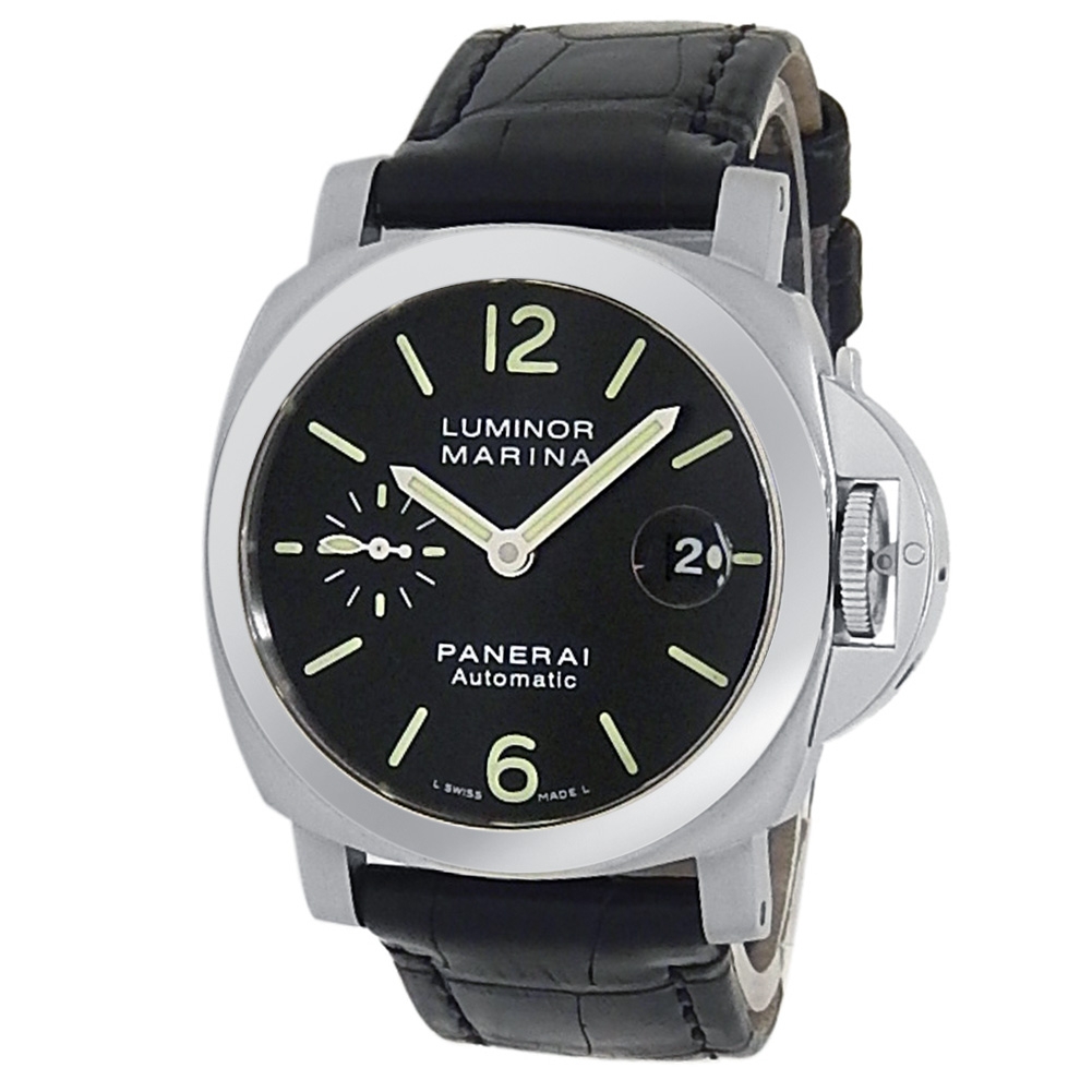 Panerai Luminor Marina Stainless Steel Leather Auto Black Men's Watch PAM01104