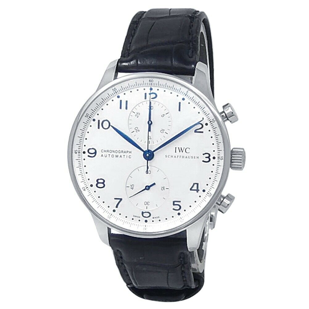 IWC Portugieser Chronograph Stainless Steel Leather Silver Men's Watch IW371605
