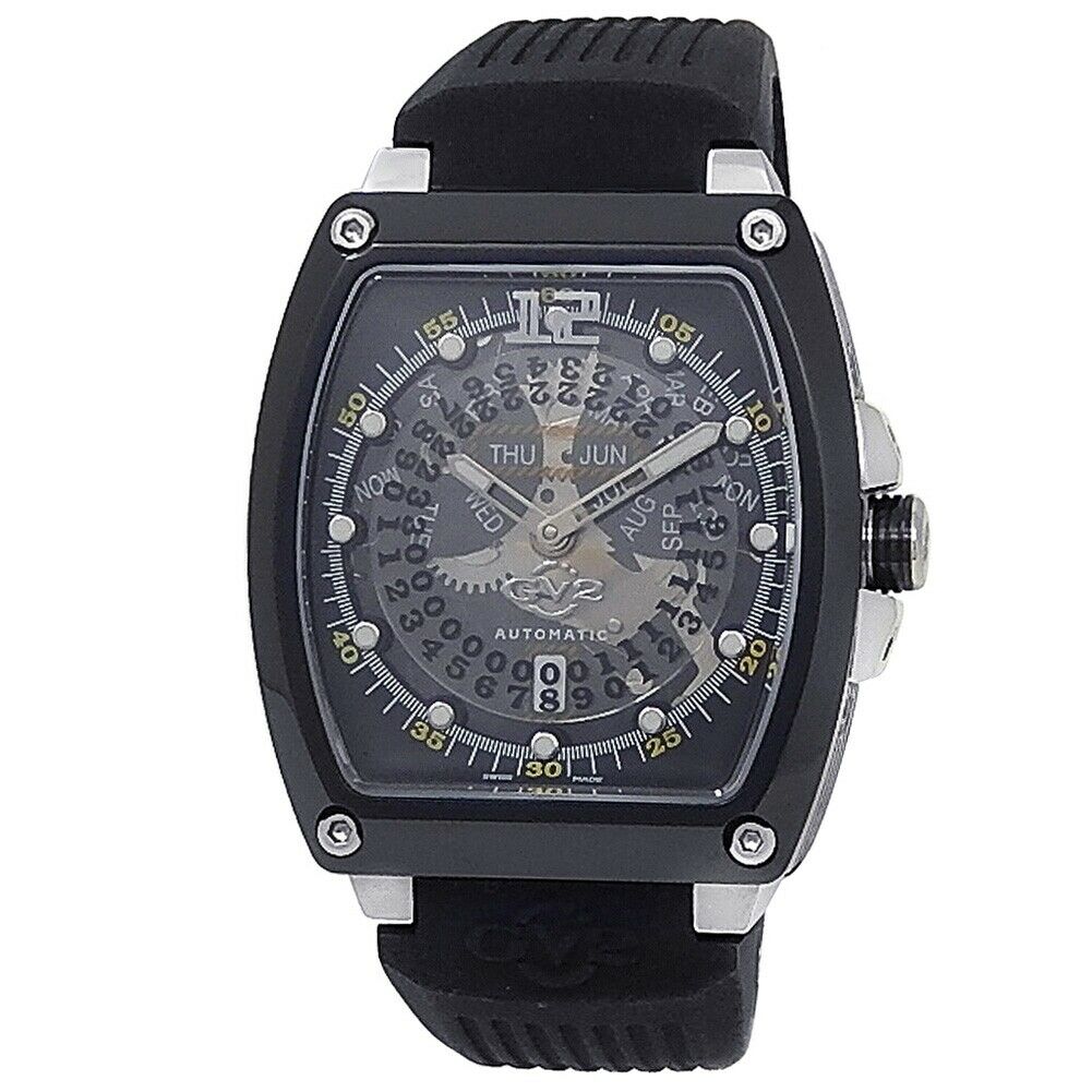 Gevril GV2 Black PVD Stainless Steel Rubber Auto Black Skeleton Men's Watch