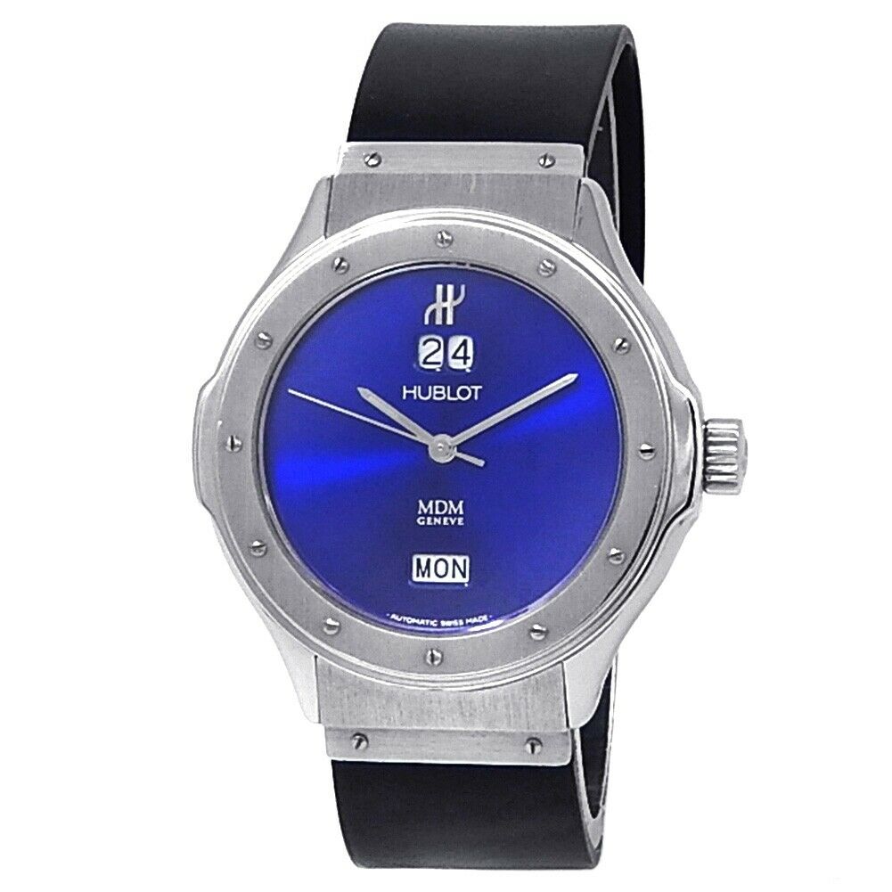 Hublot MDM Classic Stainless Steel Black Rubber Manual Blue Men's Watch 1840.1