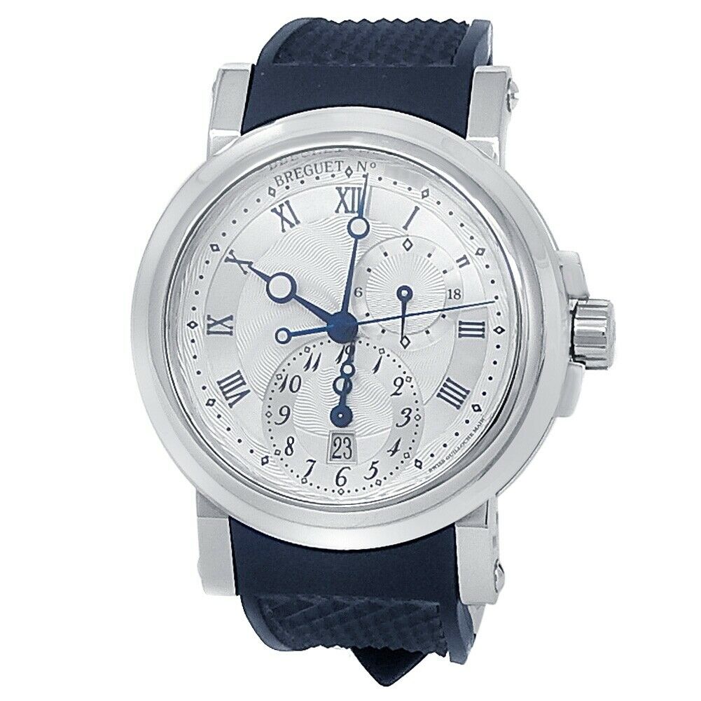 Breguet Marine Stainless Steel Blue Rubber Auto Silver Men's Watch