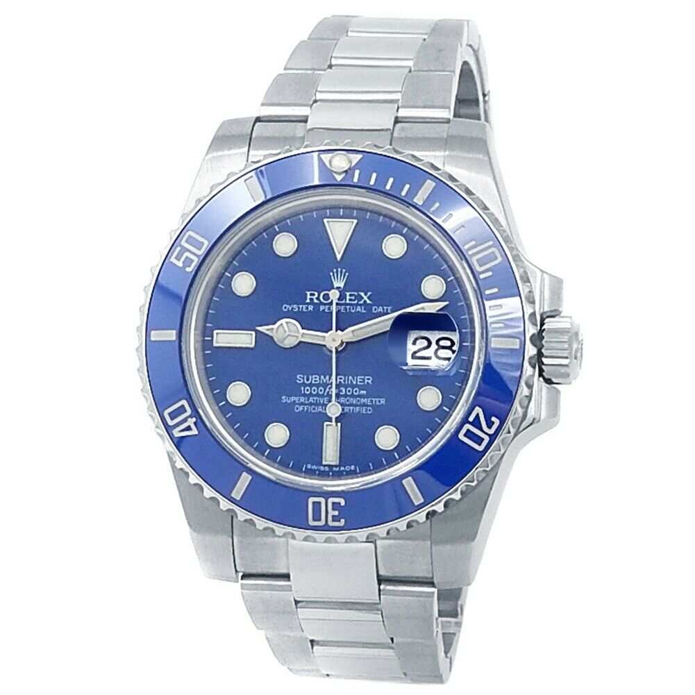 Rolex Submariner Smurf 18k White Gold Oyster Automatic Blue Men's Watch